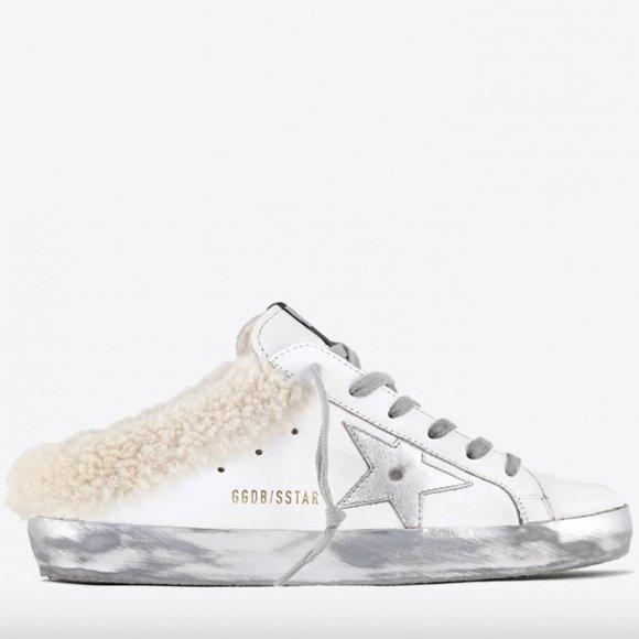 Golden Goose Shoes - Golden Goose Super-Star Sabots in White Leather with Shearling Lining